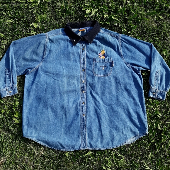 Pooh Tops Vintage 9s Winnie The Pooh Womens Denim Button Up
